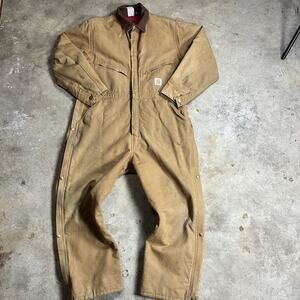Vintage 90s Made in USA Tan Carhartt Quilt Lined Coveralls Size 48 Short 996QZS
